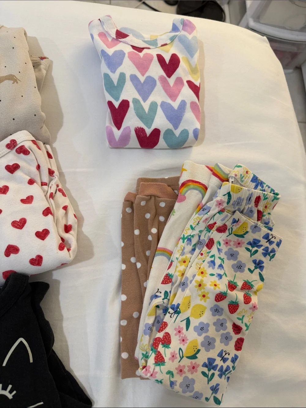 Lot of PJ sets from Gap, Carters and old Navy.  Mostly long sleeve and pants